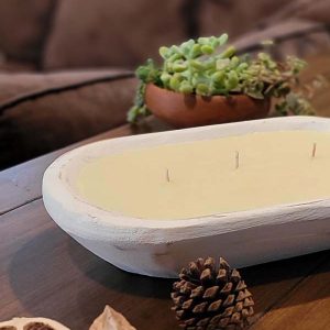 Green Farm Boutique | product 3 wick white dough bowl candle lemon 03