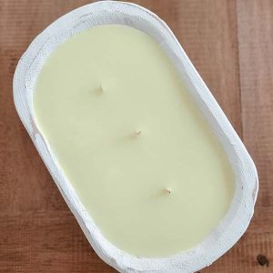 Green Farm Boutique | product 3 wick white dough bowl candle lemon 04